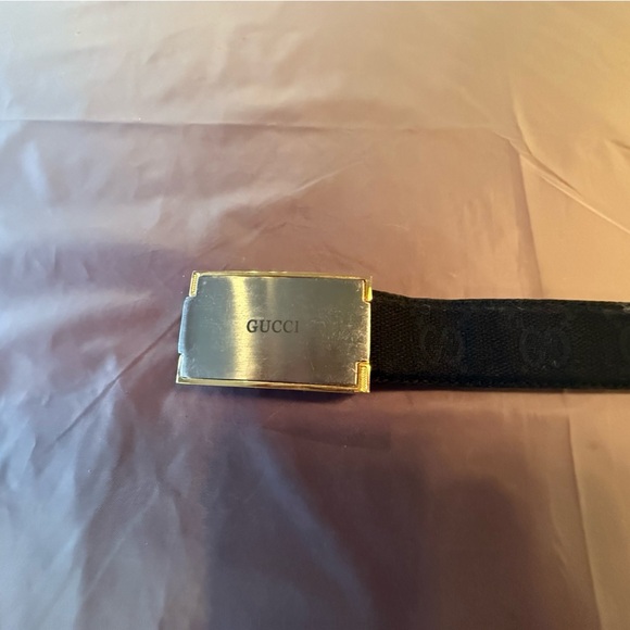 Vintage Gucci Black Logo Leather Belt with Silver/Gold Buckle Size Large $595 - Picture 4 of 12
